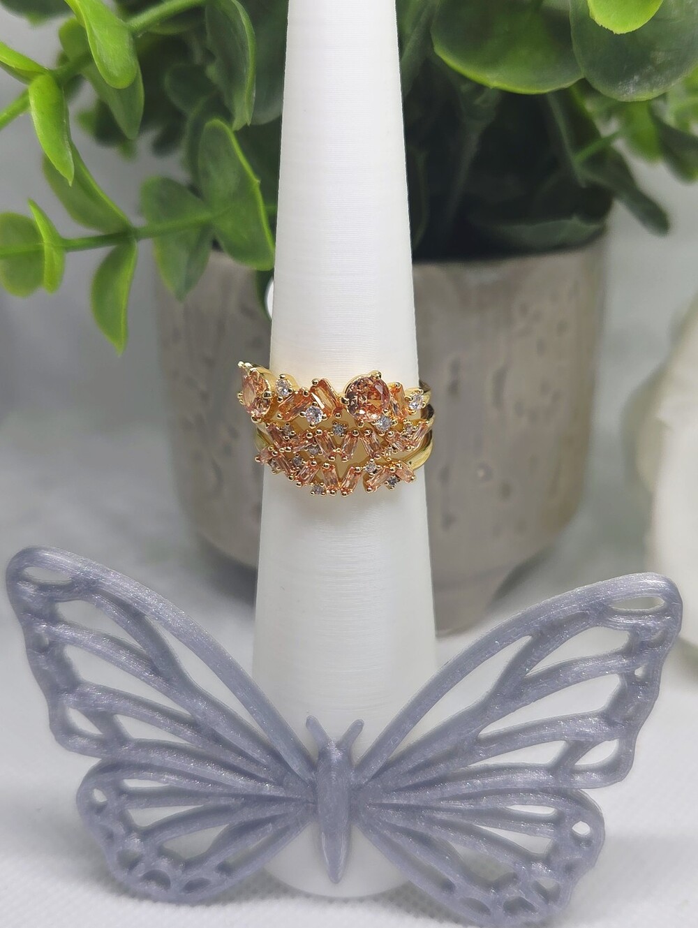 BP Smokey Topaz Three Ring Set On Gold Plating